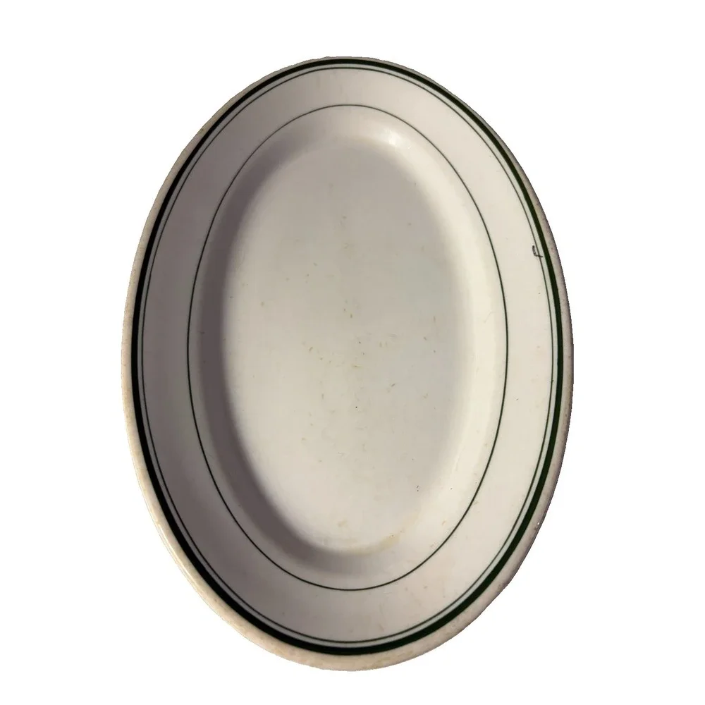 Vintage Jackson Vitrified China Oval Platter Green Stripe Restaurant Ware 10.5